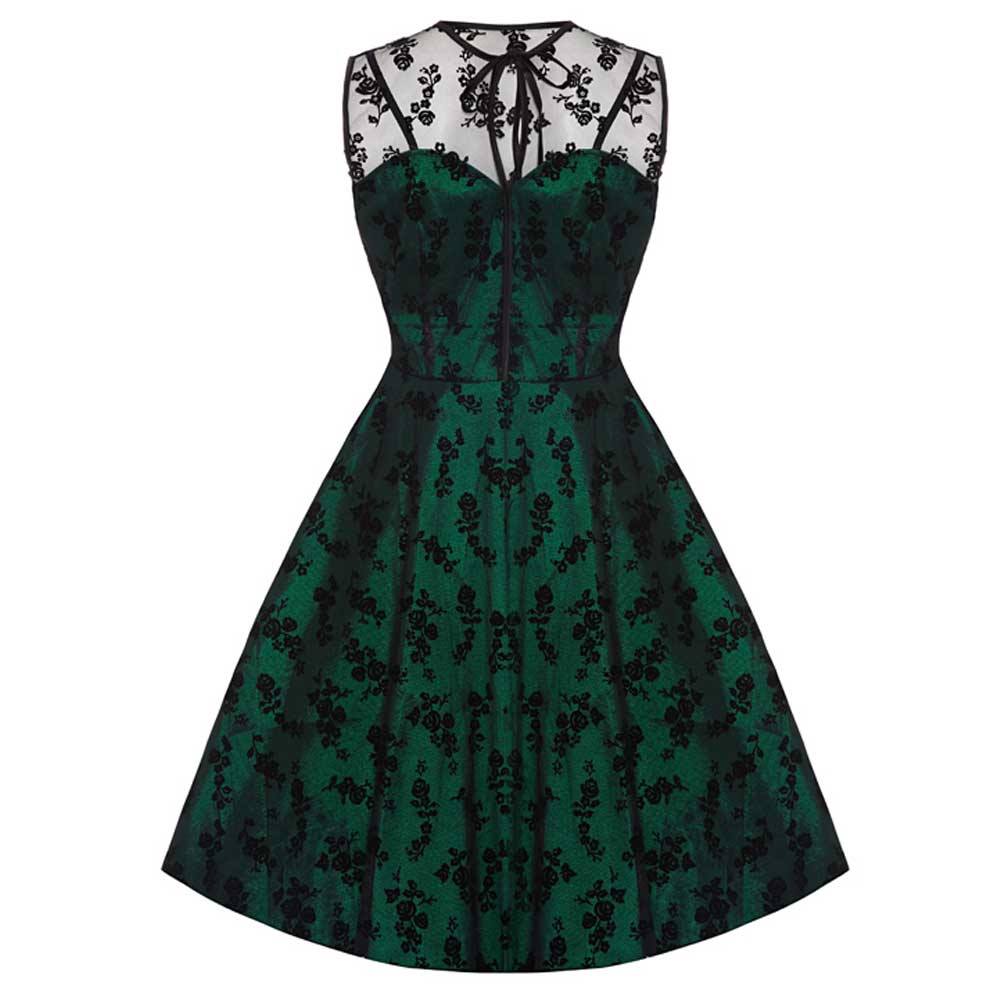 Jawbreaker - Penny Taffeta & Lace Flare Kleid - Spitzenblumen - Grün/Schwarz Product image